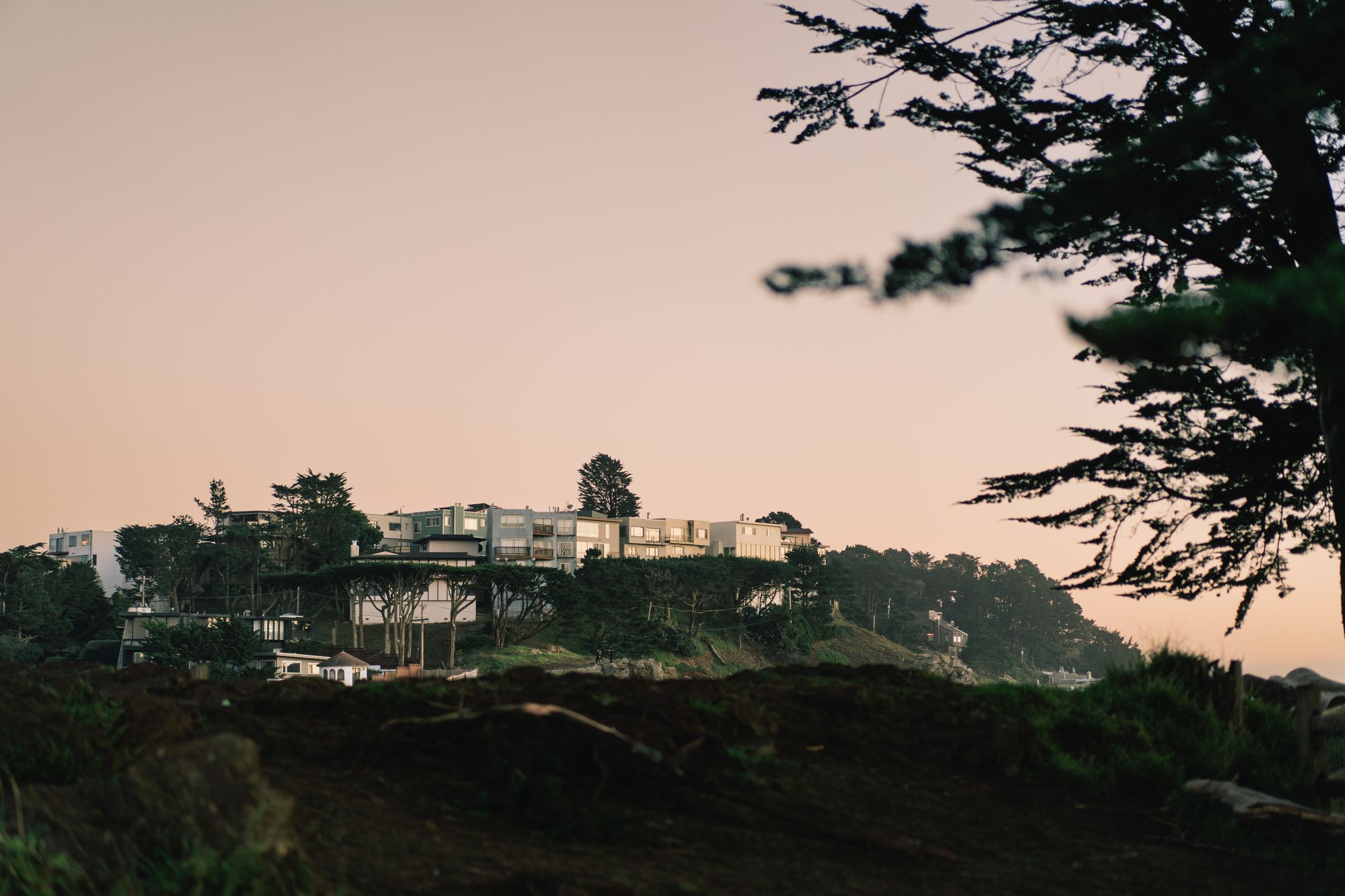 Hillside homes at dusk in Southern California