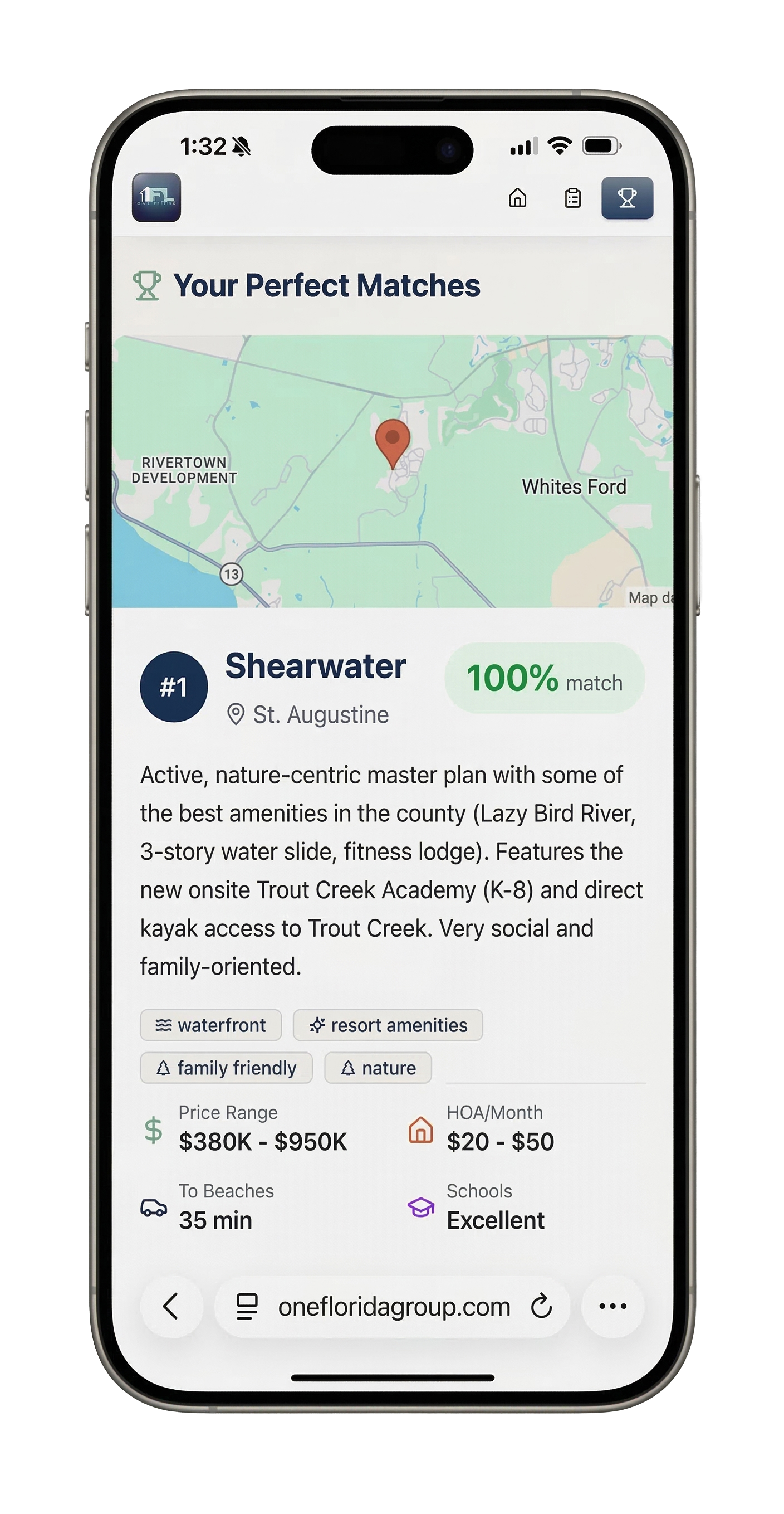 Neighborhood Match Quiz — personalized community results on mobile