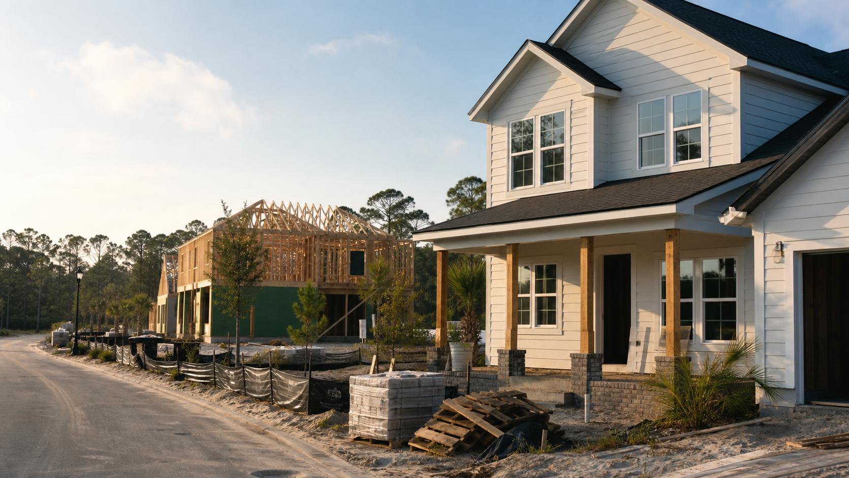 New single-family homes under construction in a Northeast Florida community