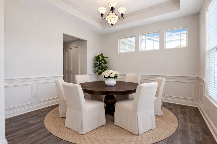 Elegant dining room with hydrangeas