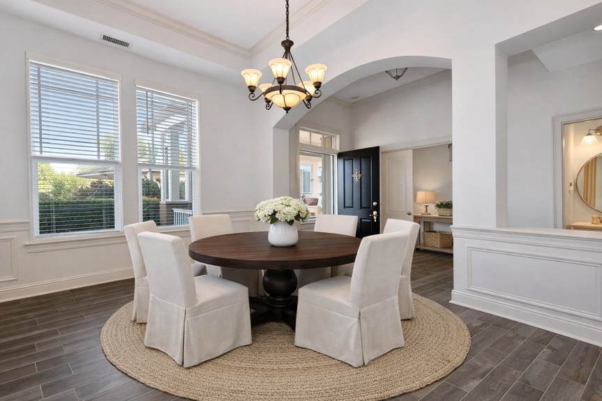 Modern dining room with neutral tones
