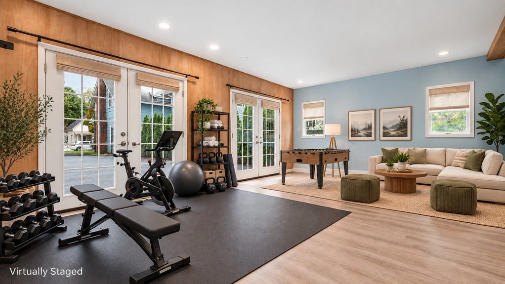 Modern Home Gym and Lounge - Staged