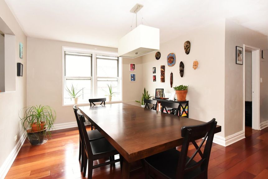 Dining area with table and chairs