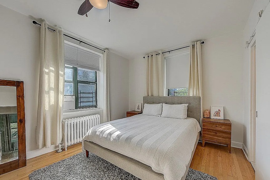 Master bedroom with fandalierr