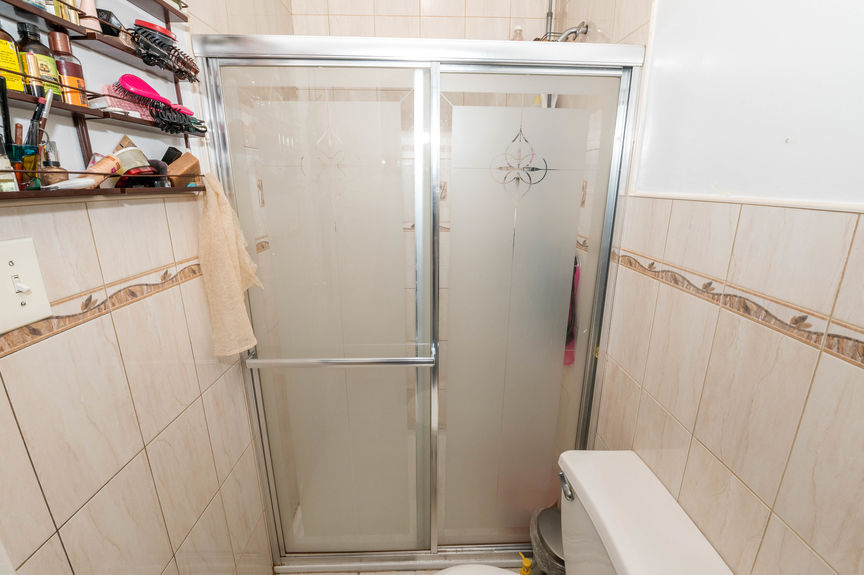 Bathroom with frosted glass door