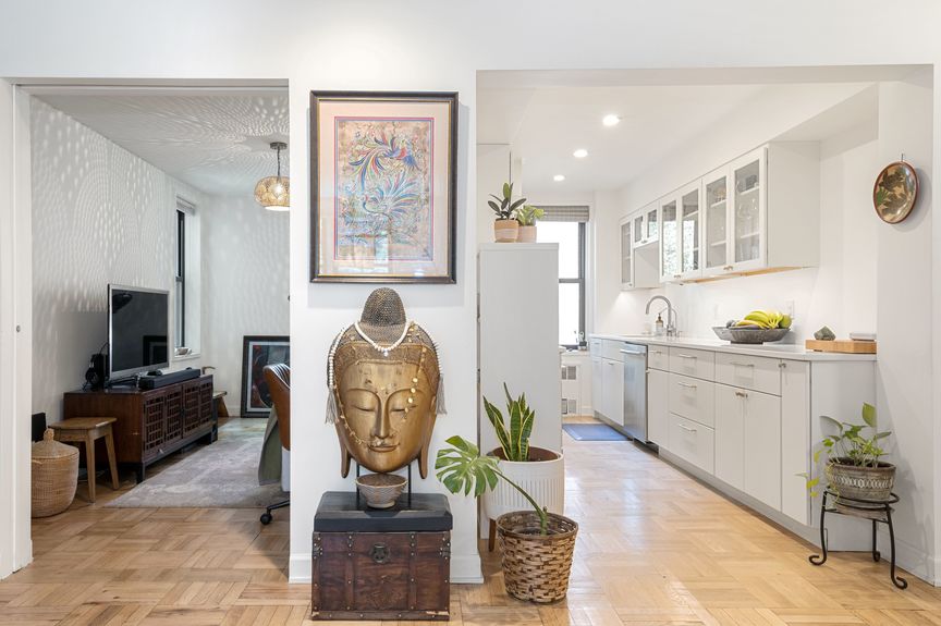 Living room and the kitchen area
