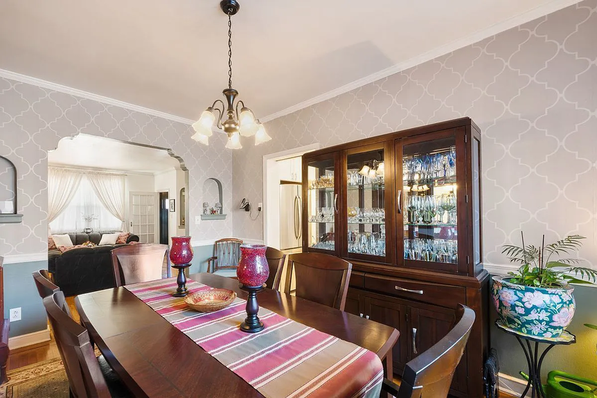 Dining area with vintage cabinet
