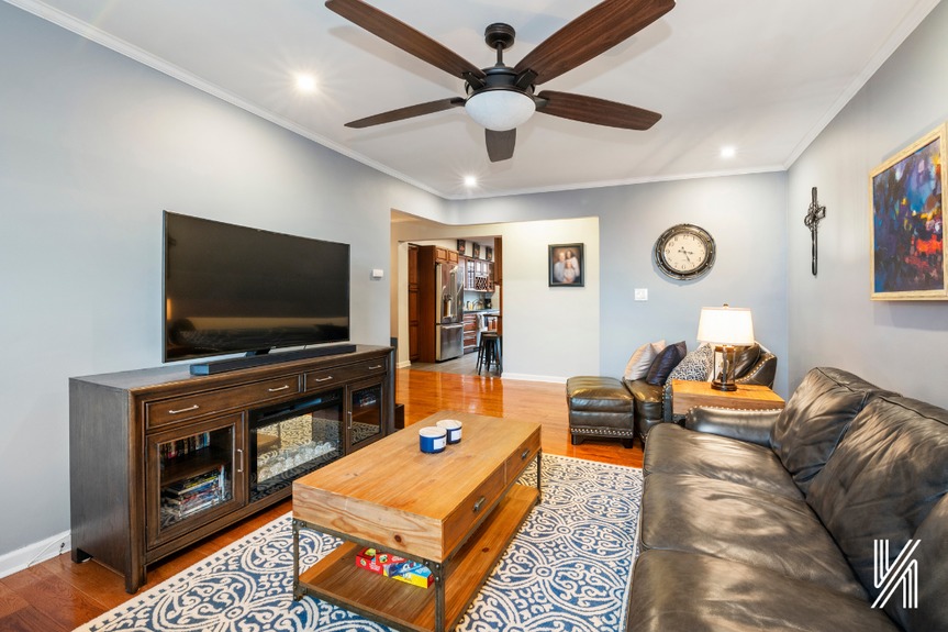 Another angle of the living room with kitchen views