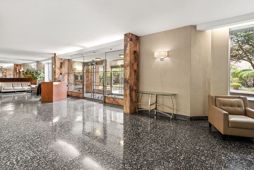 The spacious lobby of the building