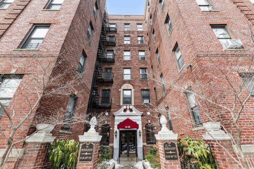 Building Exterior at 35-06 88th St, Unit 3G, a co-op apartment in Jackson Heights, Queens (11372).