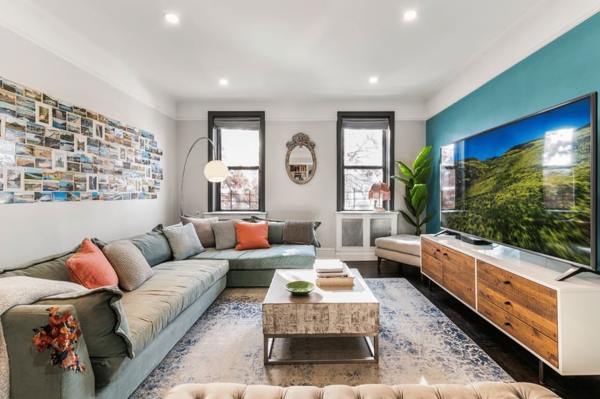 Living room at 35-06 88th St, Unit 3G, a co-op apartment in Jackson Heights, Queens (11372).