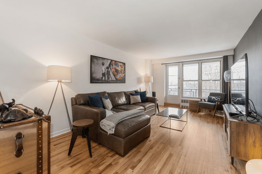 Living room at 35-50 85th Street, Unit 7H, a co-op apartment in Jackson Heights, Queens (11372).