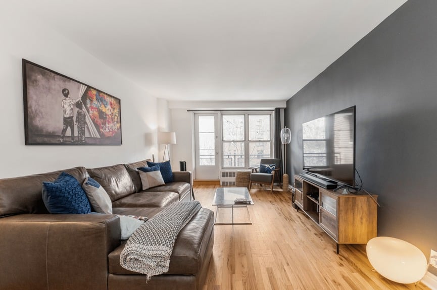 Living room at 35-50 85th Street, Unit 7H, a co-op apartment in Jackson Heights, Queens (11372).