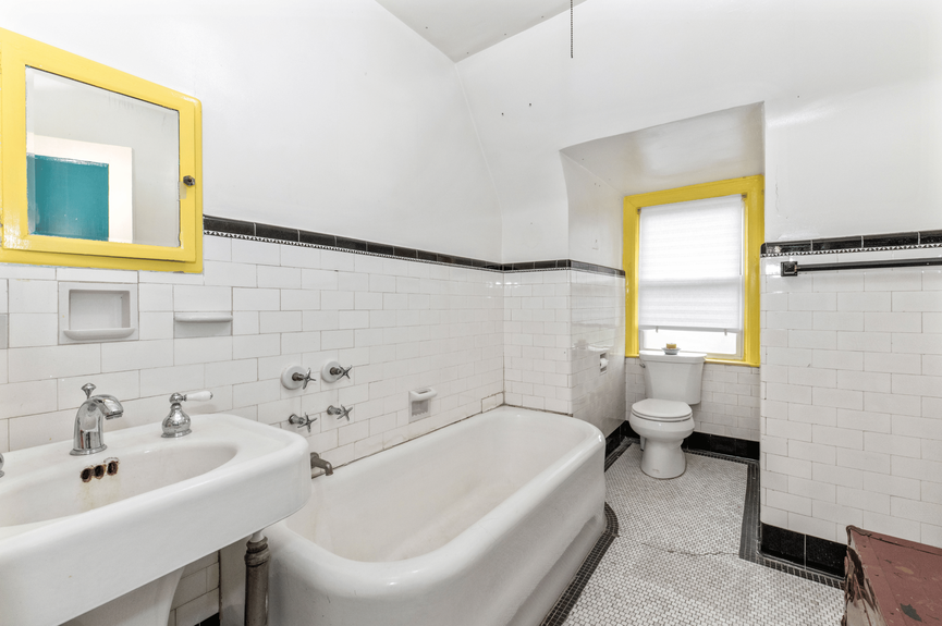 Bathroom at 34-32 84th St, a single-family house in Jackson Heights, Queens (11372).