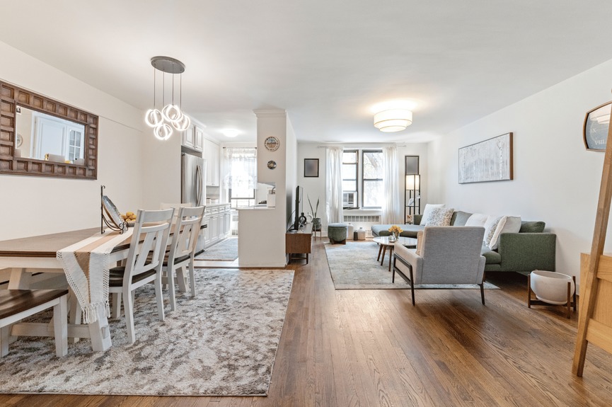 Living room, Dining Area and Kitchen at 33-45 94th St, Unit 4H, a co-op apartment in Jackson Heights, Queens (11372)