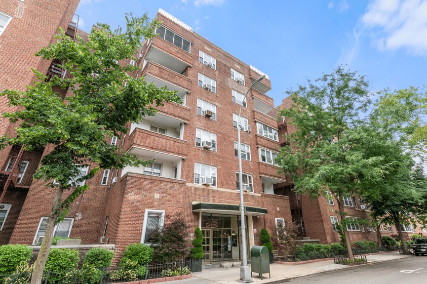 Building exterior at 34-41 85th St, Unit 6L, a co-op apartment in Jackson Heights, Queens (11372)