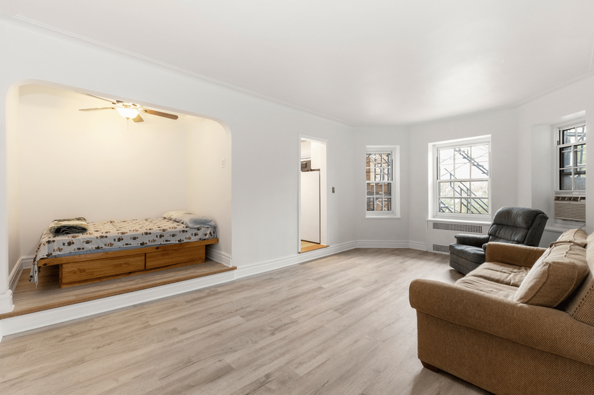 Living room and Alcove at 35-24 78th St, Unit B56, a co-op apartment in Jackson Heights, Queens (11372)