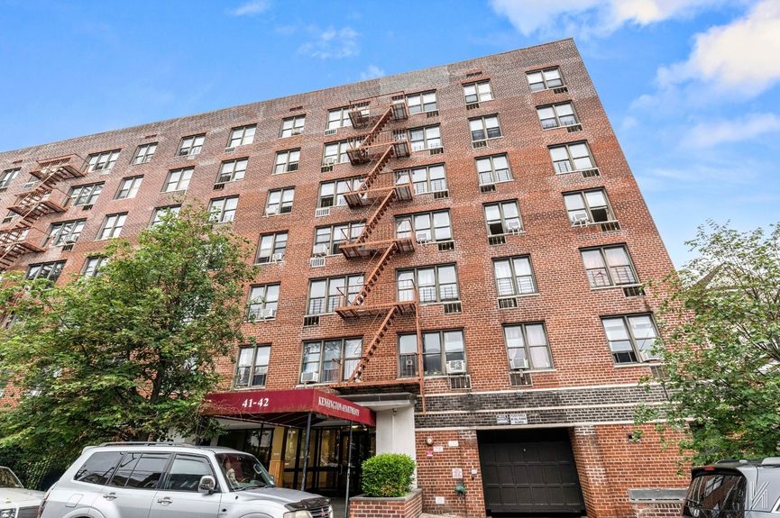 Building exterior at 41-42 73rd St, Unit 5B, a co-op apartment in Woodside, Queens (11377).