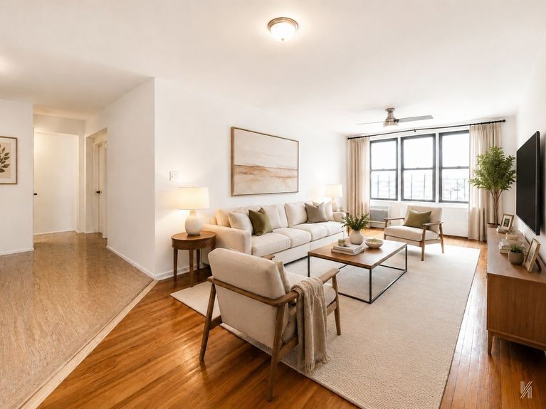 Living room at 41-42 73rd St, Unit 5B, a co-op apartment in Woodside, Queens (11377).