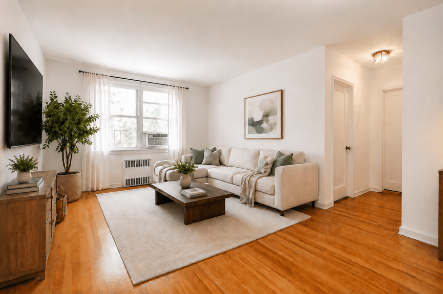 Living room at 39-25 51st St, Unit 1F, a co-op apartment in Woodside, Queens (11377)