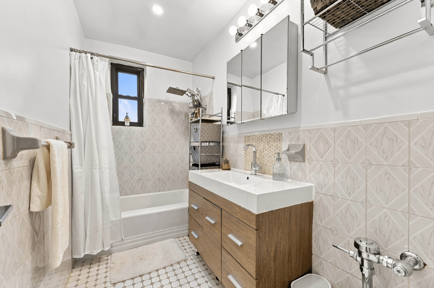 Bathroom at 88-09 Northern Blvd, Unit 506, a co-op apartment in Jackson Heights, Queens (11369).