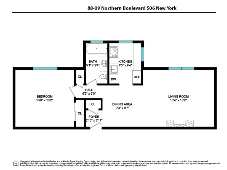Floor Plan at 88-09 Northern Blvd, Unit 506, a co-op apartment in Jackson Heights, Queens (11369).