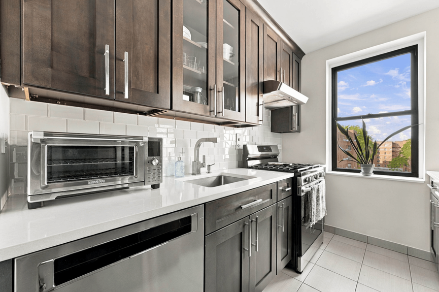 Kitchen at 88-09 Northern Blvd, Unit 506, a co-op apartment in Jackson Heights, Queens (11369).