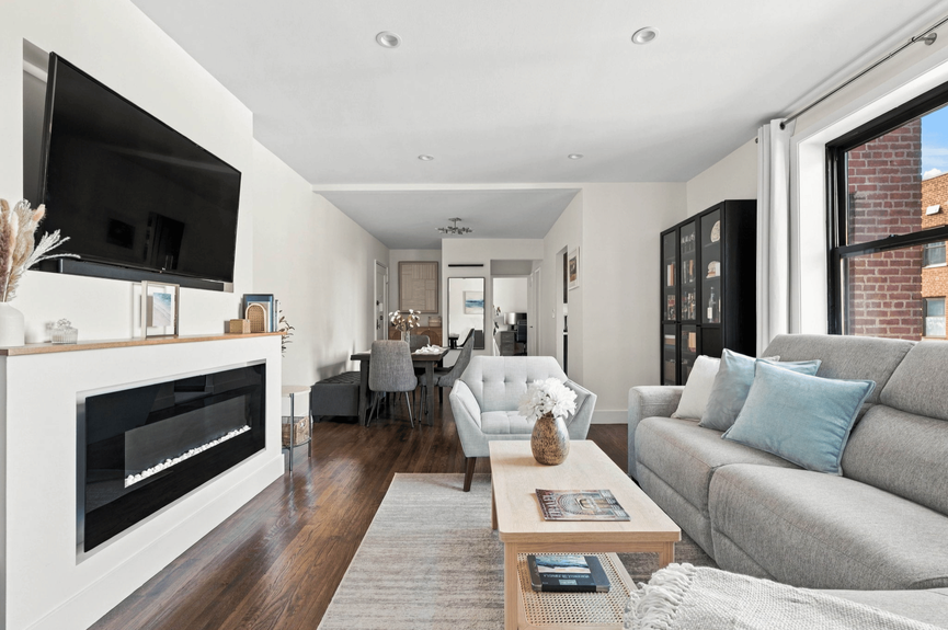 Living room and Dining Area at 88-09 Northern Blvd, Unit 506, a co-op apartment in Jackson Heights, Queens (11369).