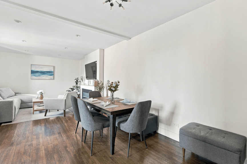 Living room and Dining Area at 88-09 Northern Blvd, Unit 506, a co-op apartment in Jackson Heights, Queens (11369).