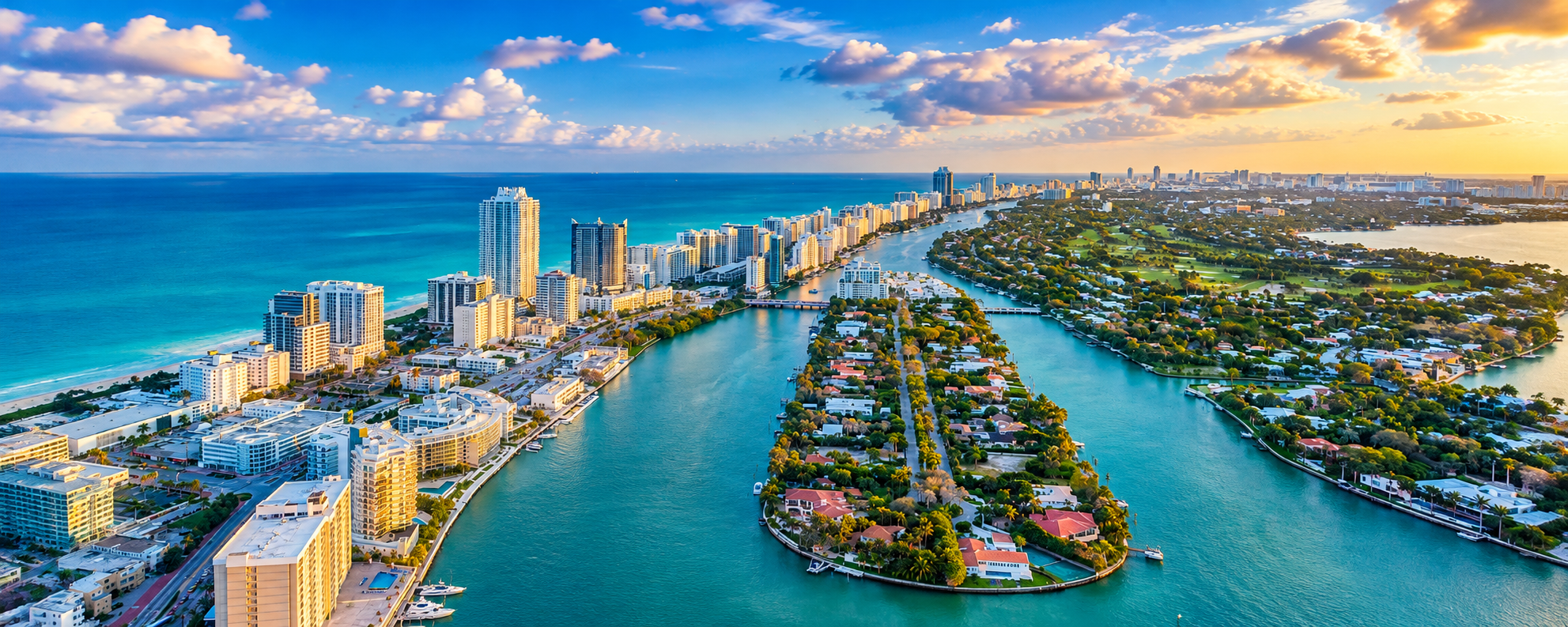 Aerial view of Miami Beach and the Atlantic coastline