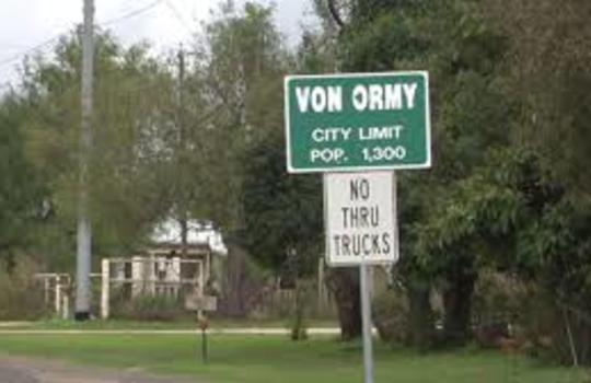 Von Ormy Texas city limits sign