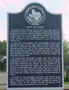 Picture of Texas Historical Marker for Weir Texas