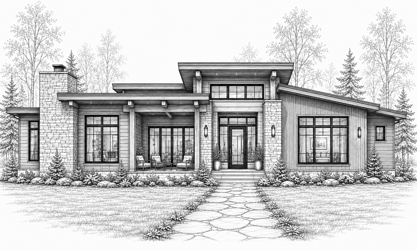 house sketch modern rustic