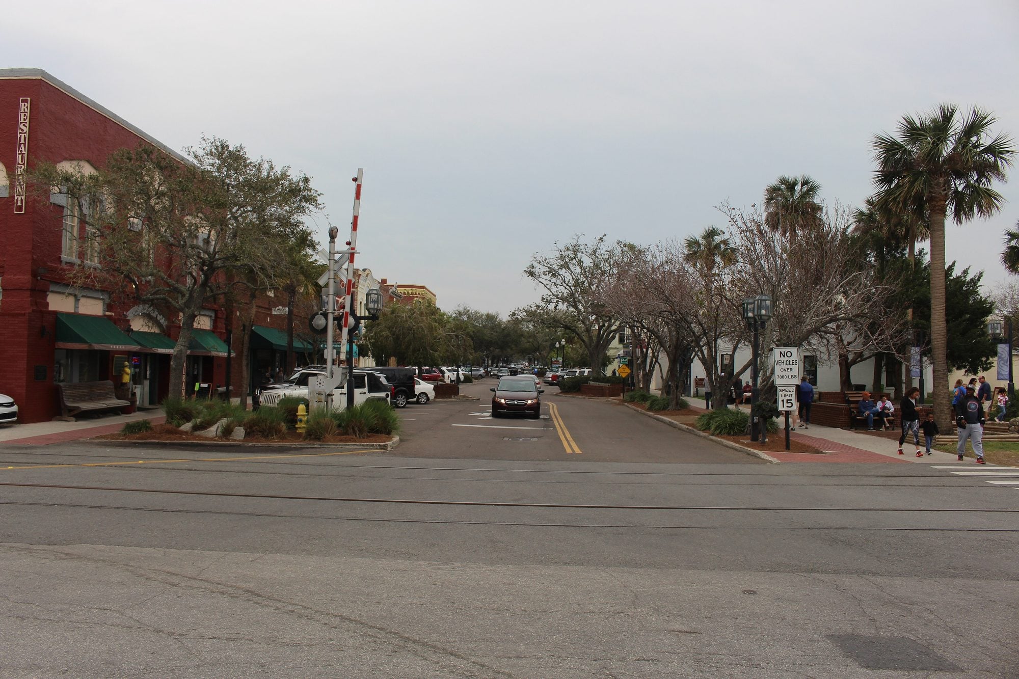 Palm-lined Centre Street in historic downtown Fernandina Beach, Florida