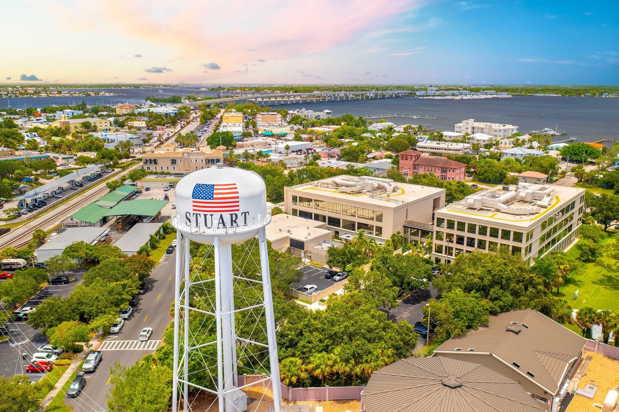 Aerial view of downtown Stuart and the St. Lucie River in Martin County, Florida