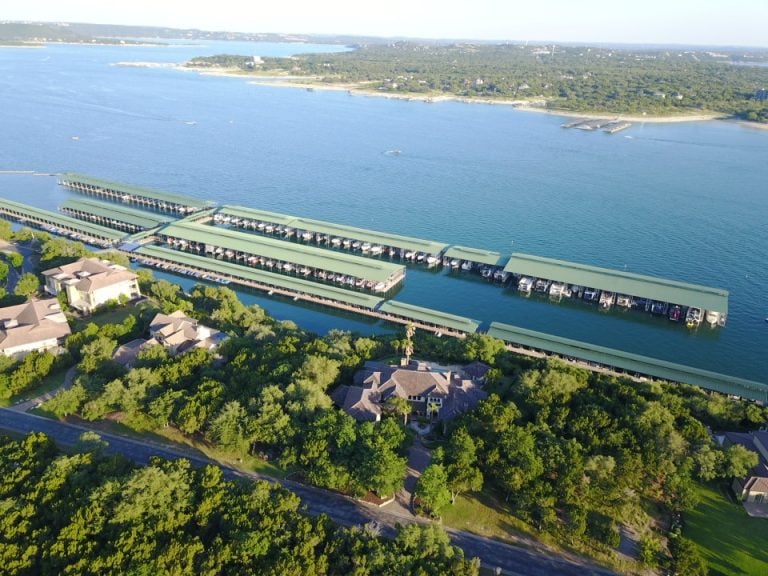Aerial view of Northshore Marina in Jonestown, TX