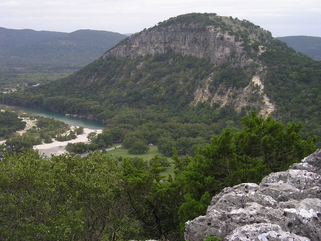 Panoramic view from Old Baldy at Garner State Park in Texas Hill Country