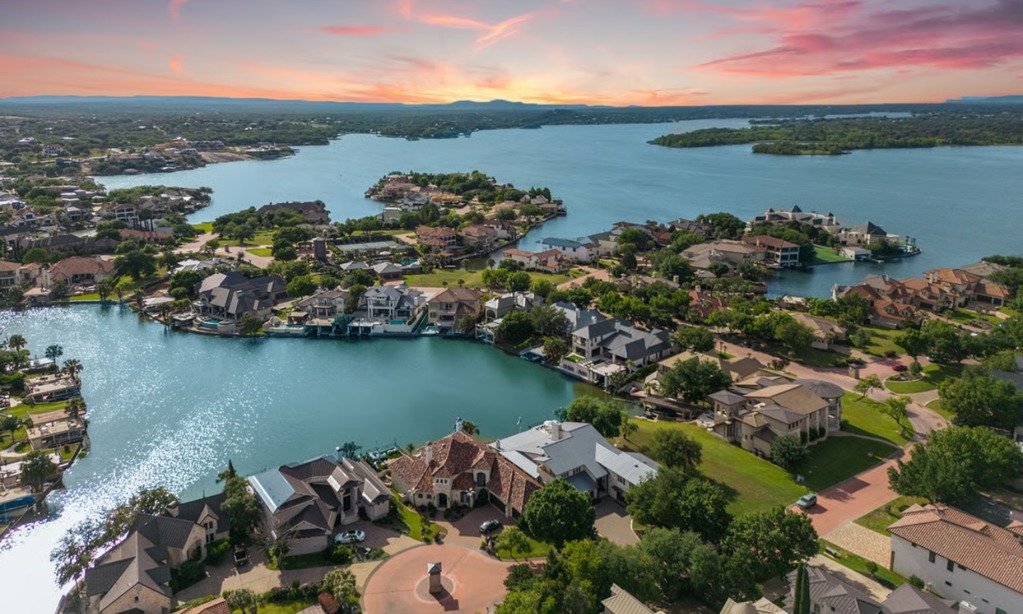Luxury waterfront homes with private docks on Lake LBJ in the Texas Highland Lakes.