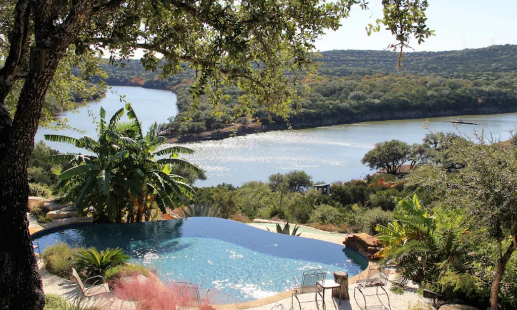 Luxury lakefront home with private pool and lake access on Lake LBJ or Lake Travis, a highly sought-after feature for buyers.