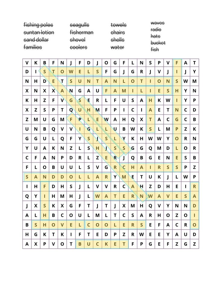 At the Beach Word Search